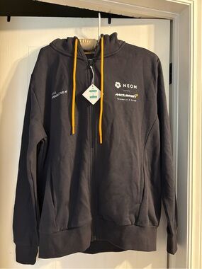 McLaren NEOM Men's Dark Gray Zip Hoodie with Yellow Drawstrings